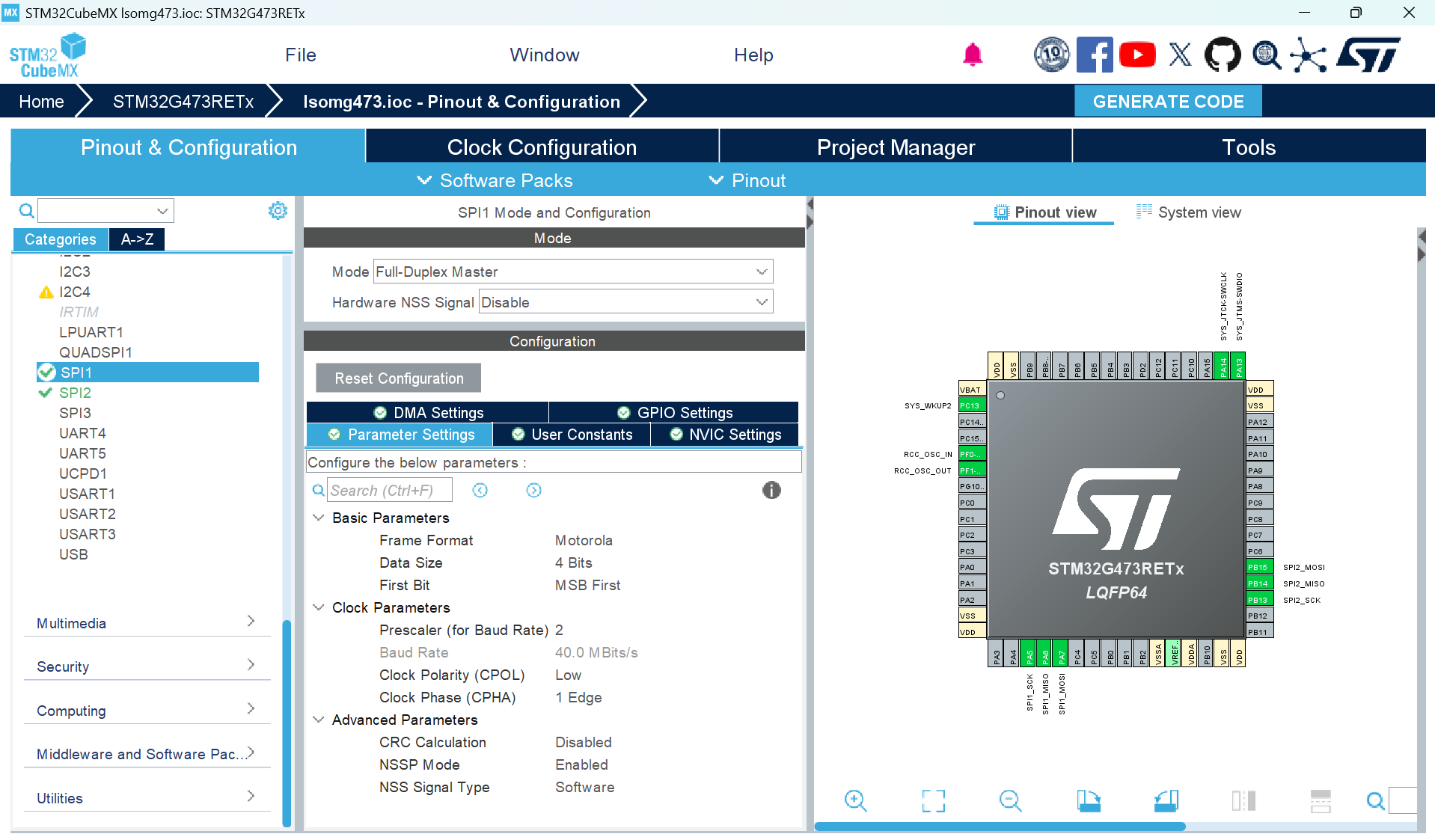 CubeMX SPI Parameter Settings