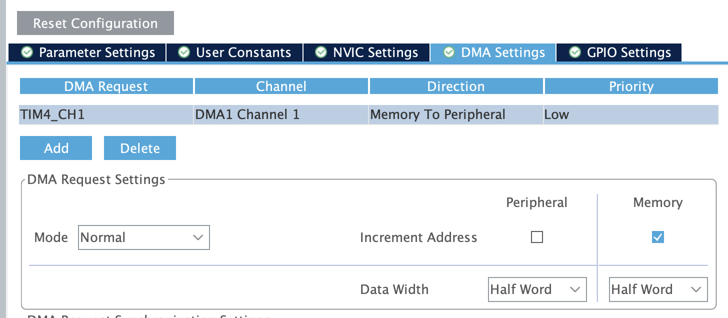 WS2812B DMA Configuration